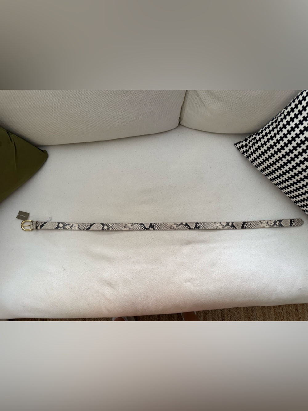 J. Crew Snake-Print Leather Belt in Black and Cream with Gold Buckle